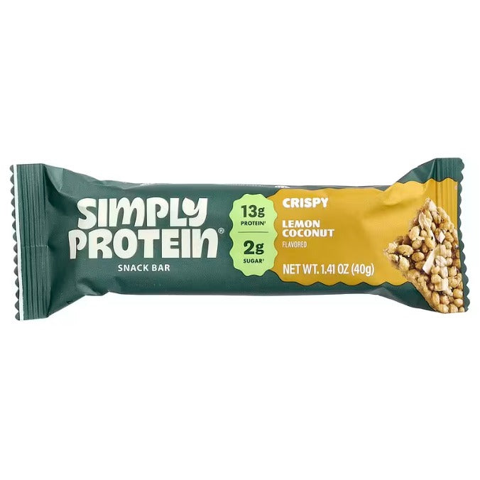 SimplyProtein Lemon Coconut vegan protein bar — crispy plant-based snack with 13 g protein and 2 g sugar