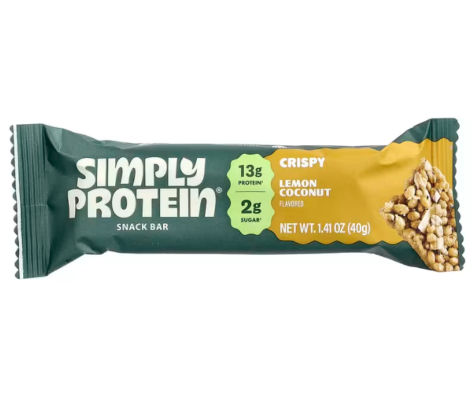 SimplyProtein Lemon Coconut vegan protein bar — crispy plant-based snack with 13 g protein and 2 g sugar