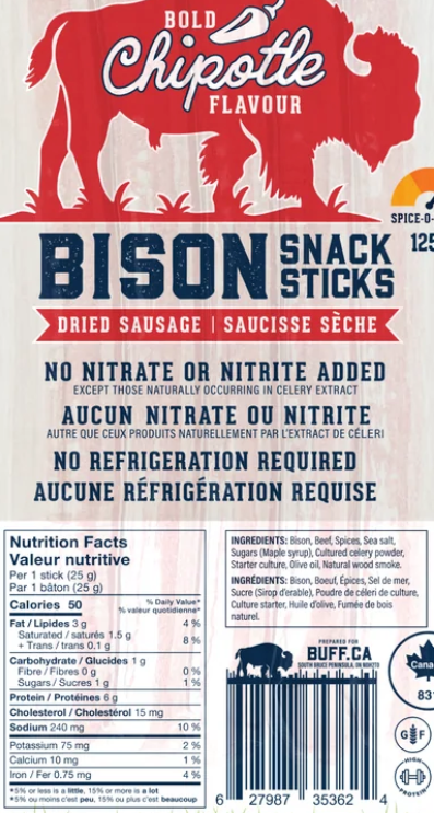 BUFF Bison Meat Snack Sticks Twin Pack (1 pack of 2 sticks)