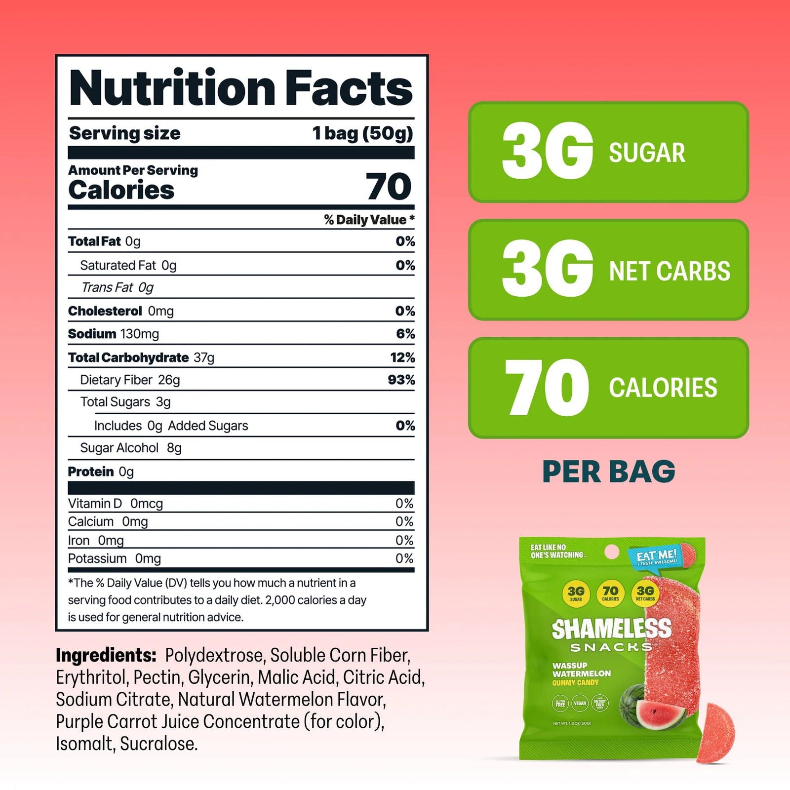 Shameless Snacks Low Sugar Vegan Gummy Candy (1 bag) 