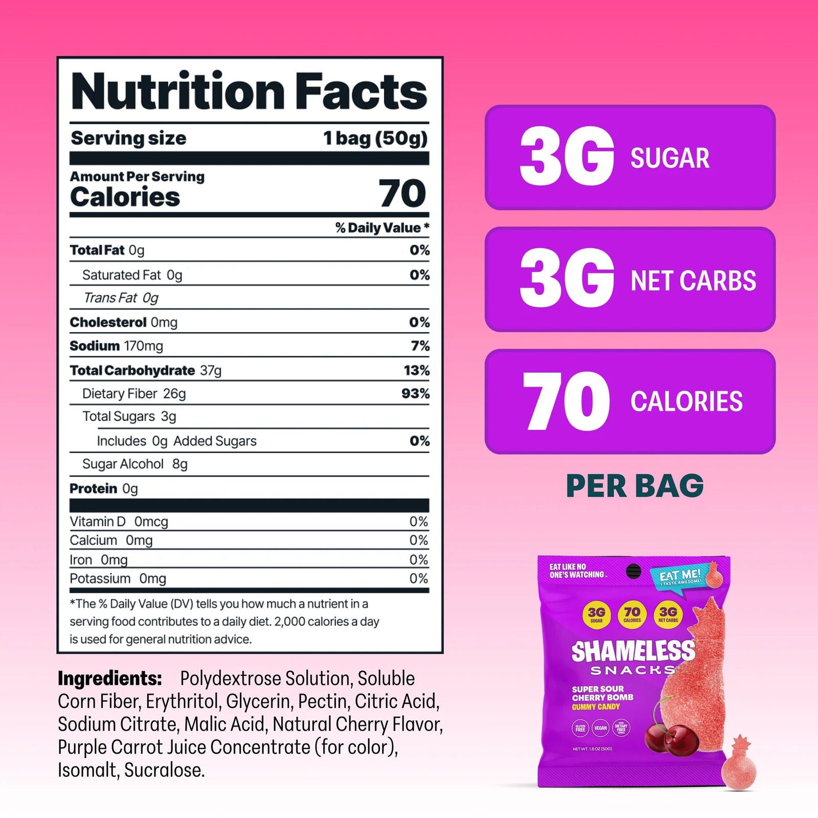 Shameless Snacks Low Sugar Vegan Gummy Candy (1 bag) 