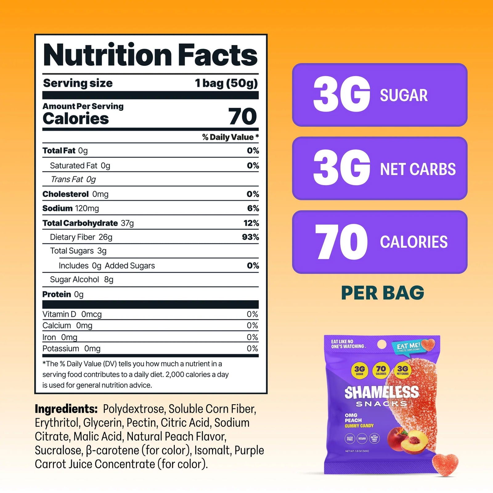 Shameless Snacks Low Sugar Vegan Gummy Candy (1 bag) 