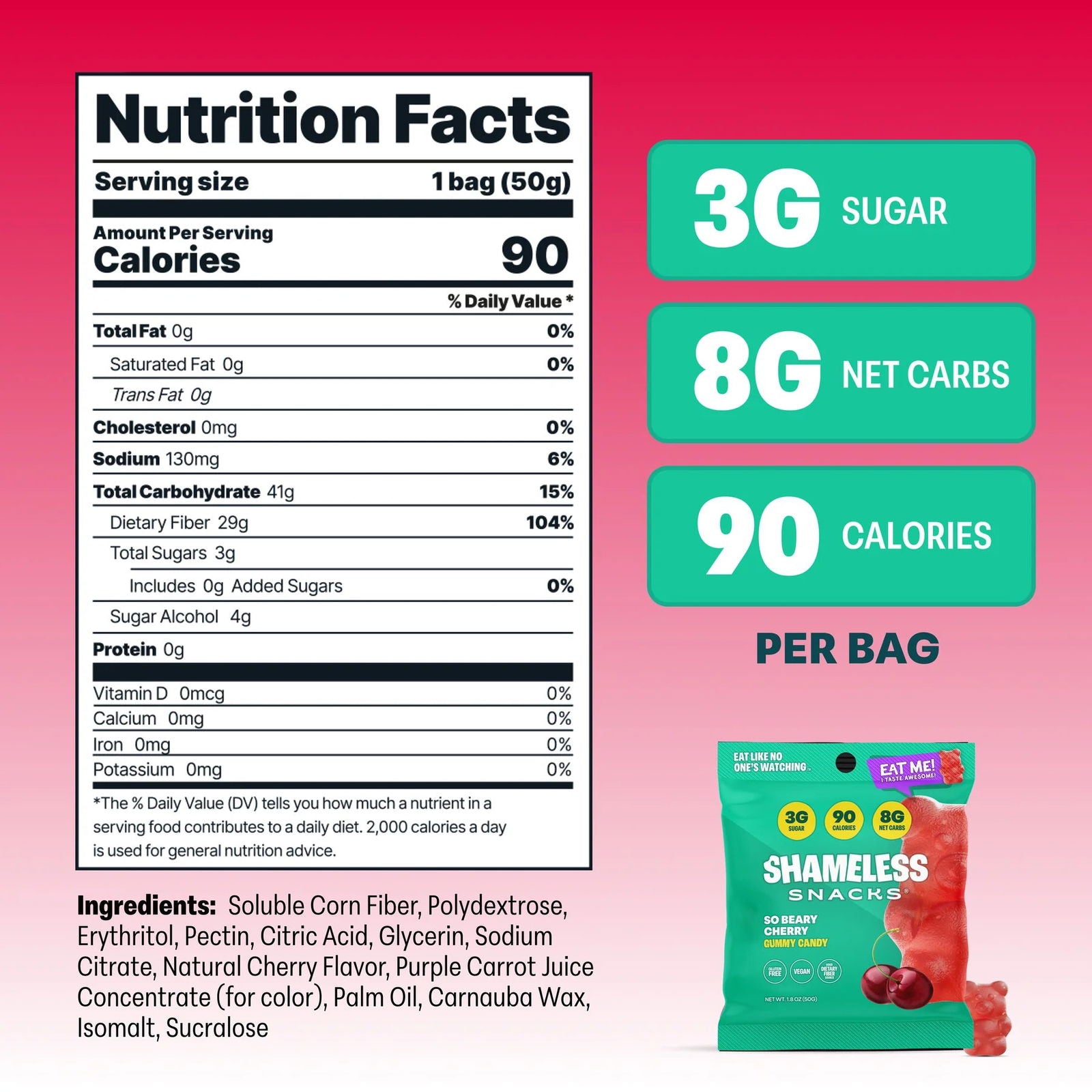 Shameless Snacks Low Sugar Vegan Gummy Candy (1 bag) 