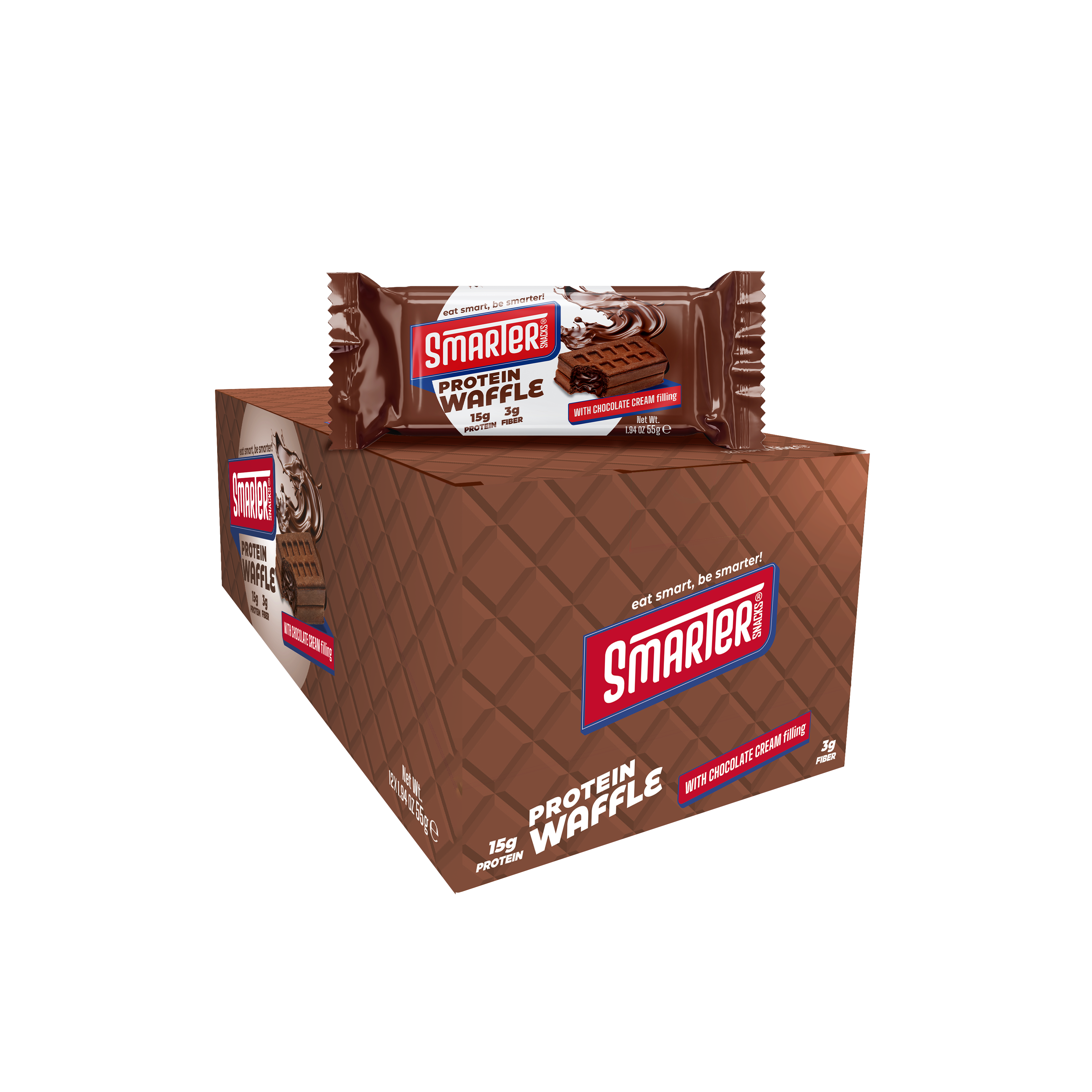 Smarter Snacks Protein Waffle Chocolate Cream box of 12 waffles, 15g protein each