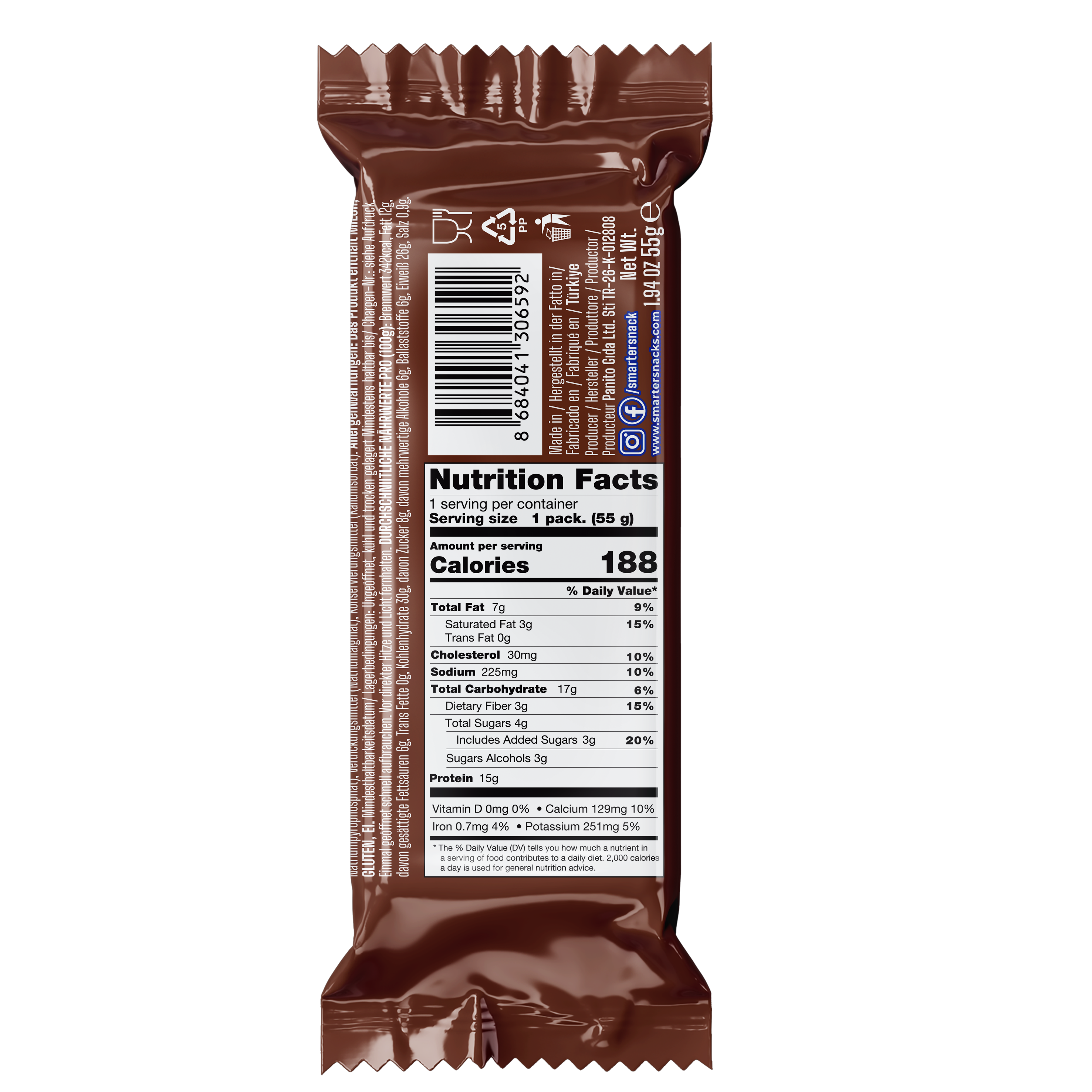 Smarter Snacks Protein Waffle Chocolate Cream nutrition facts and ingredients label