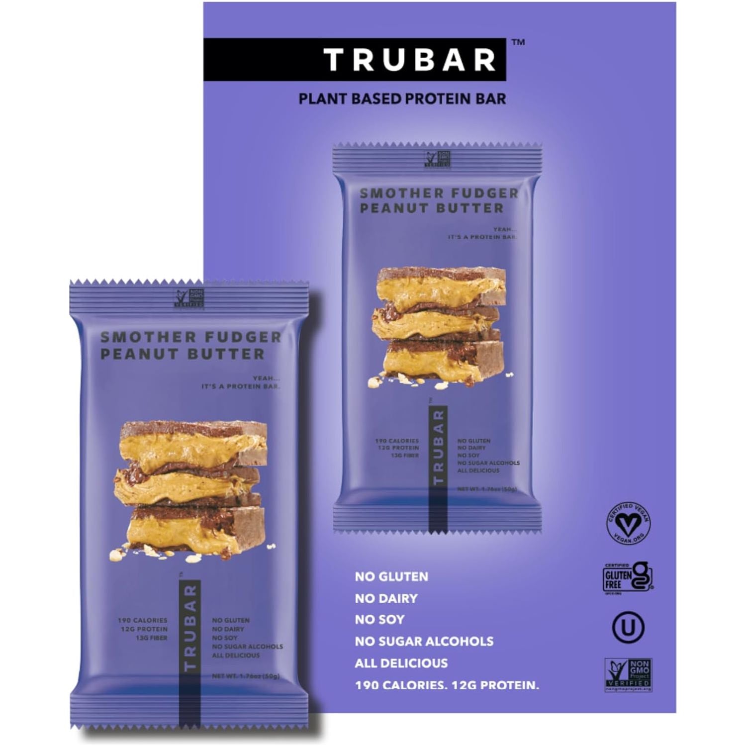 TRUBAR Vegan Protein Bar (1 box of 12 bars) 