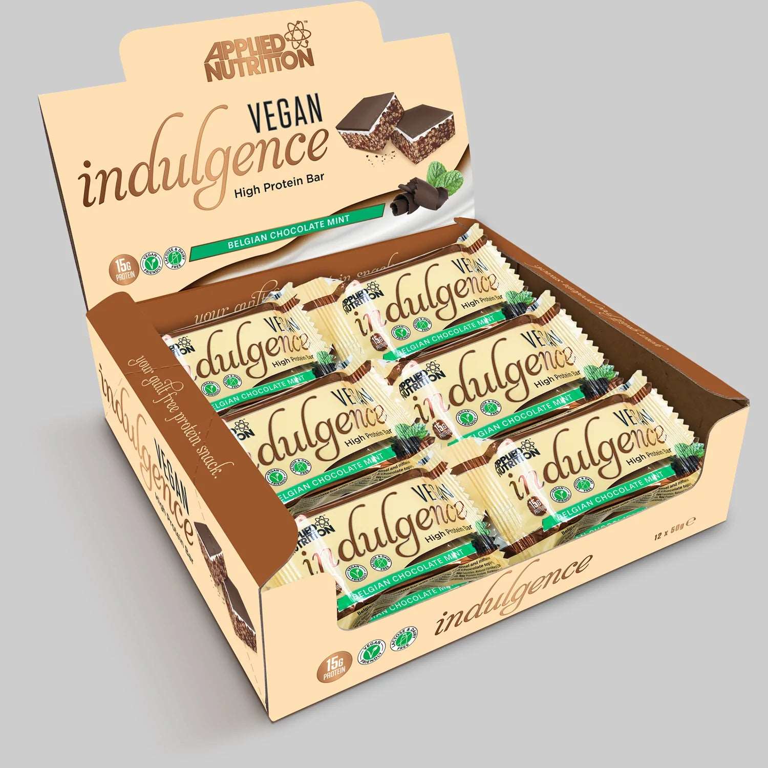 Applied Nutrition Vegan Indulgence Protein Bar (1 BOX of 12) Protein Snacks Belgian Chocolate Mint BEST BY JULY 21, 2023 Applied Nutrition