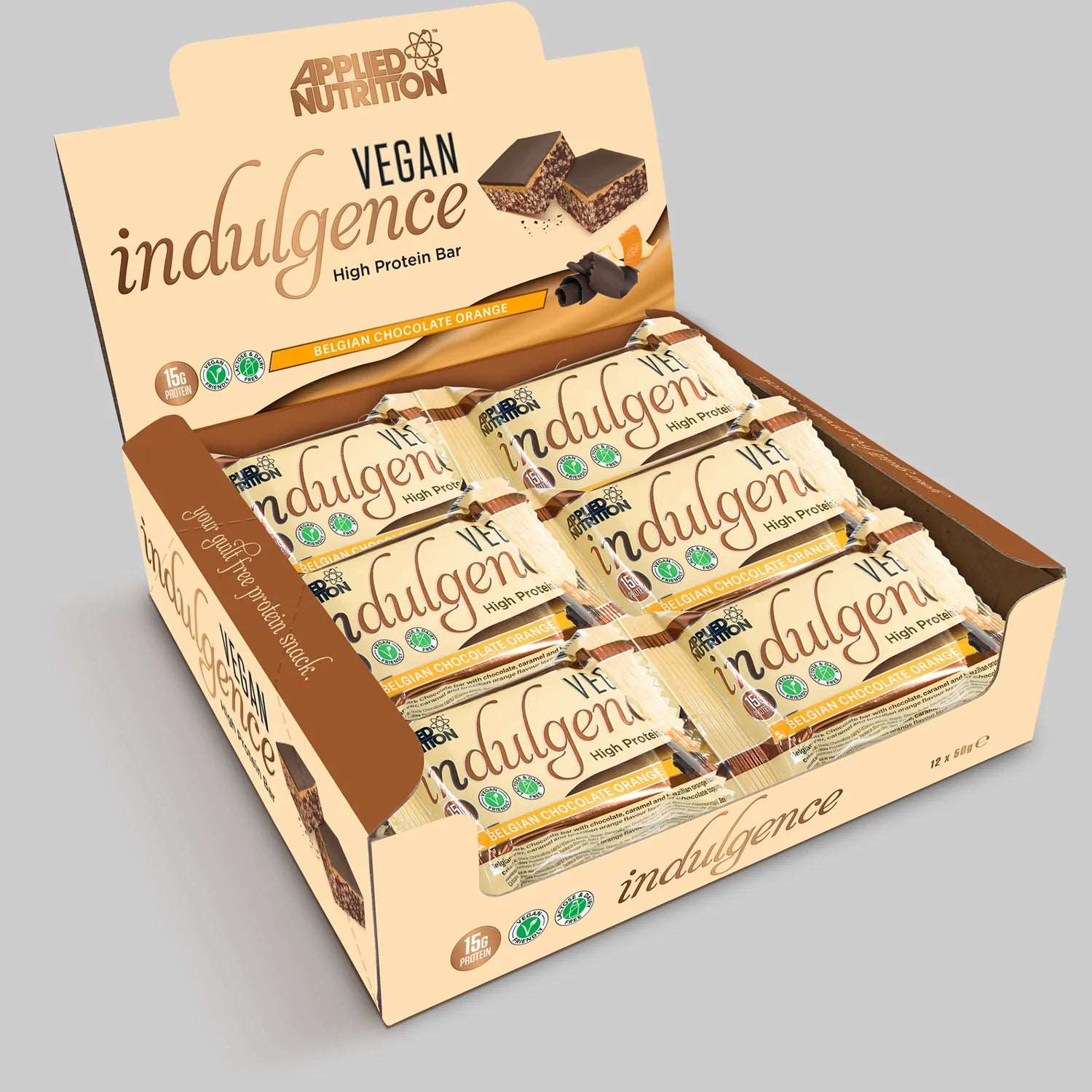 Applied Nutrition Vegan Indulgence Protein Bar (1 BOX of 12) Protein Snacks Belgian Chocolate Orange BEST BY OCT 9/2022 Applied Nutrition