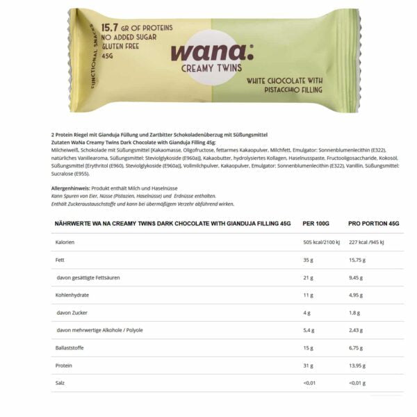 WANA CREAMY TWINS Keto Protein Bars (1 Box of 12 Bars) 