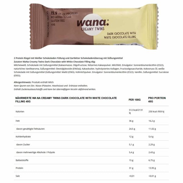 WANA CREAMY TWINS Keto Protein Bars (1 Box of 12 Bars) 