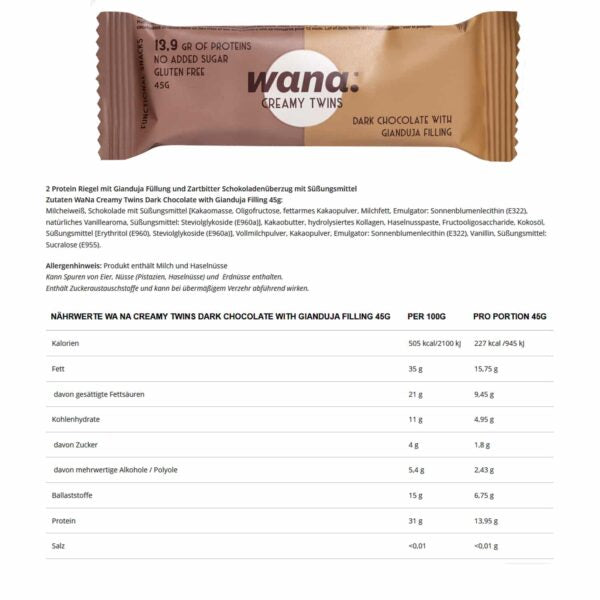 WANA CREAMY TWINS Keto Protein Bars (1 Box of 12 Bars) 