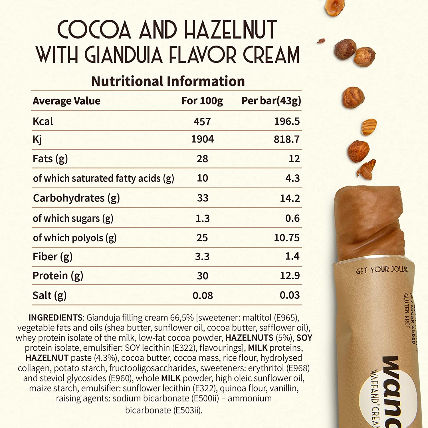 WANA Waffand'Cream "Kinder Bueno" Keto Protein Bars (1 Box of 12 Bars) 