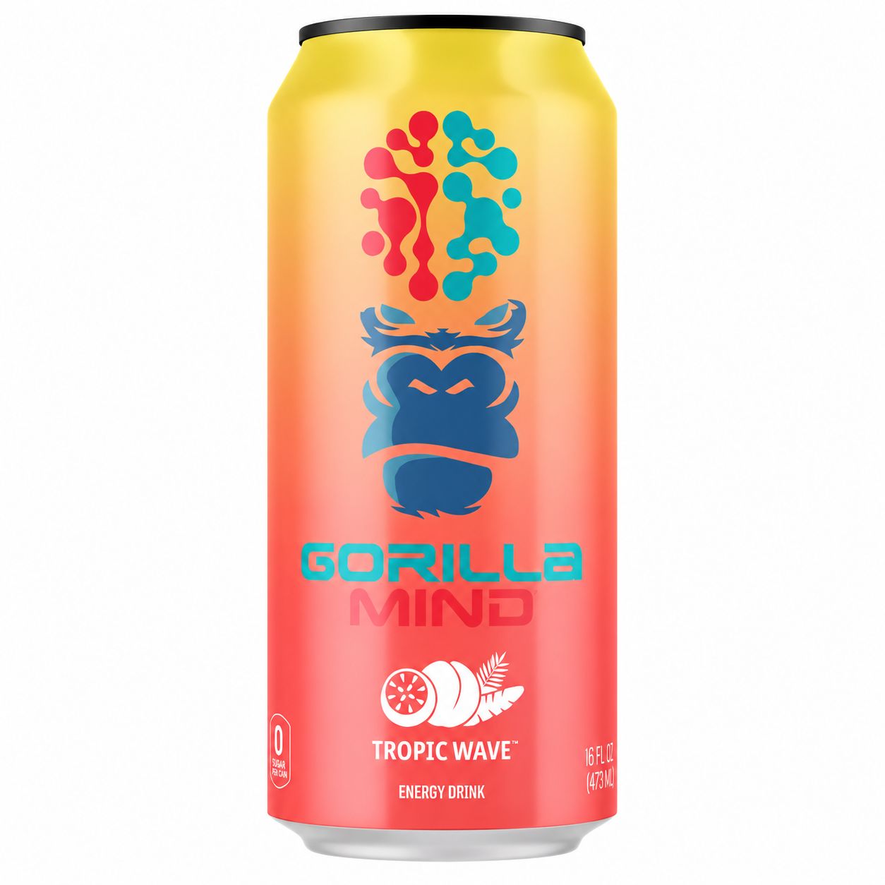 Gorilla Mind Energy Drink — Tropic Wave front of can, 16 fl oz, zero sugar