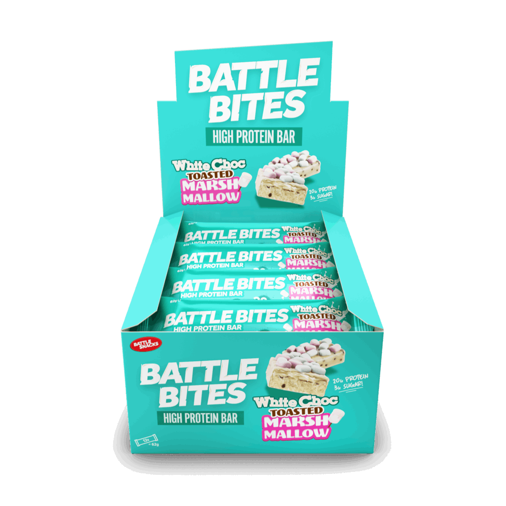 Battle Snacks Battle Bites Low-Carb Protein Bar (Box of 12) Protein Snacks White Chocolate Toasted Marshmallow Battle Snacks
