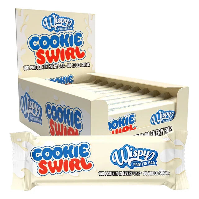 Wispy Cookie Swirl low sugar protein bar, box of 10 with wrapped bar, 16g protein no added sugar