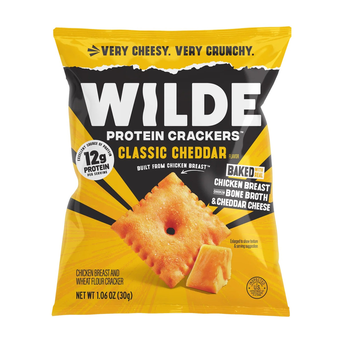 Wilde Protein Crackers Classic Cheddar — 1.06 oz bag, 12g protein cheddar cracker