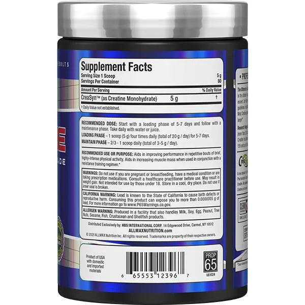 ALLMAX Creatine Monohydrate Supplement Facts label