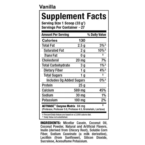 ALLMAX CaseinFX — Slow-Release Micellar Casein Protein Powder (2lbs) Nutrition Facts panel