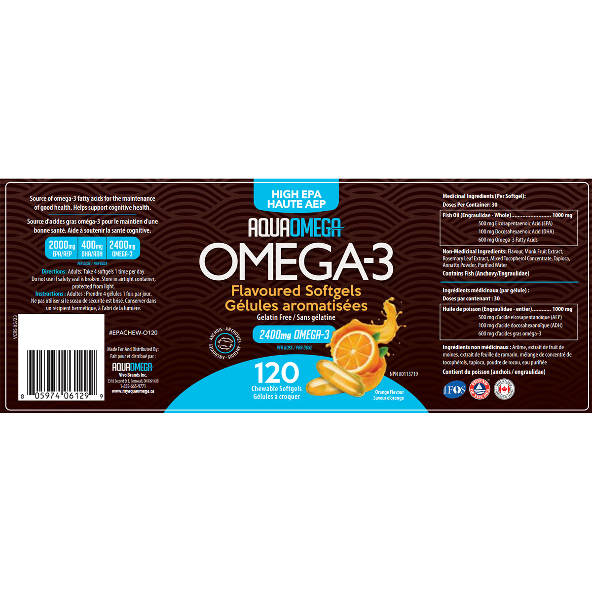 Aqua Omega-3 Fish Oil Chewables (120 Chewable Softgels), retail bottle