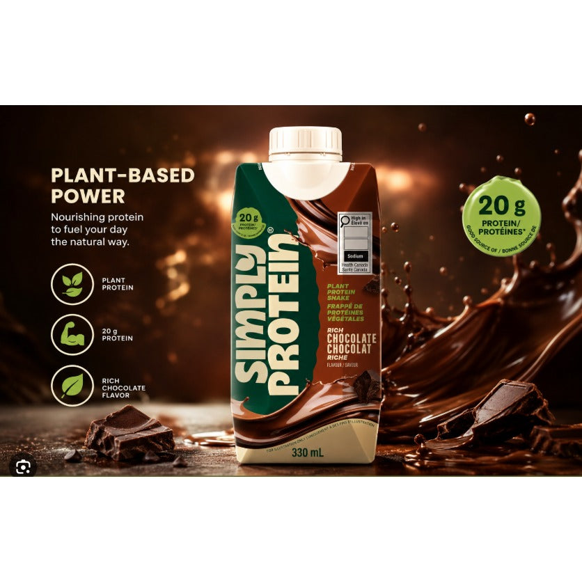 SimplyProtein Rich Chocolate Plant Protein+ Shake, 20 g plant protein in a dairy-free 330 ml ready-to-drink carton