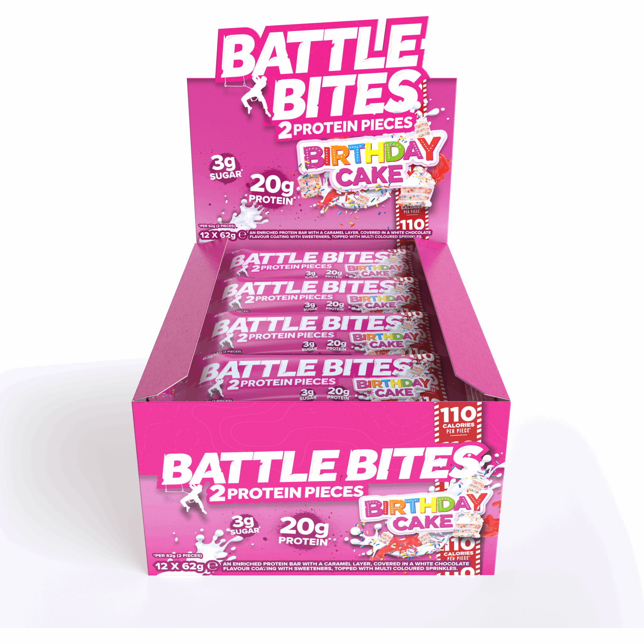 Battle Snacks Battle Bites Low-Carb Protein Bar (Box of 12) Protein Snacks Birthday Cake Battle Snacks