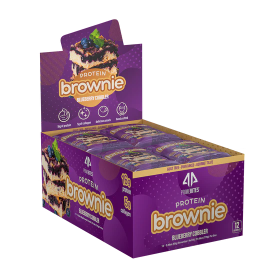 AP Prime Bites Protein Brownie (1 box of 12) Protein Snacks Blueberry Cobbler Alpha Prime