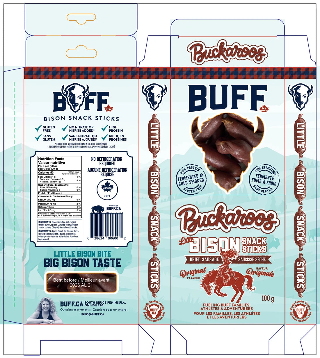 BUFF Buckaroos — Little Bison Dried Sausage Snacks (1 box of 15 bites)