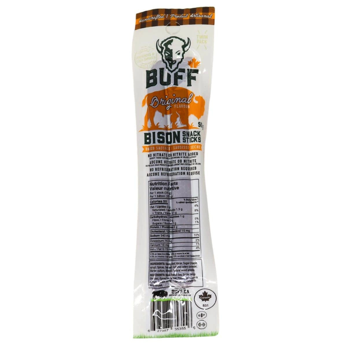 BUFF Bison Meat Snack Sticks Twin Pack (1 pack of 2 sticks)