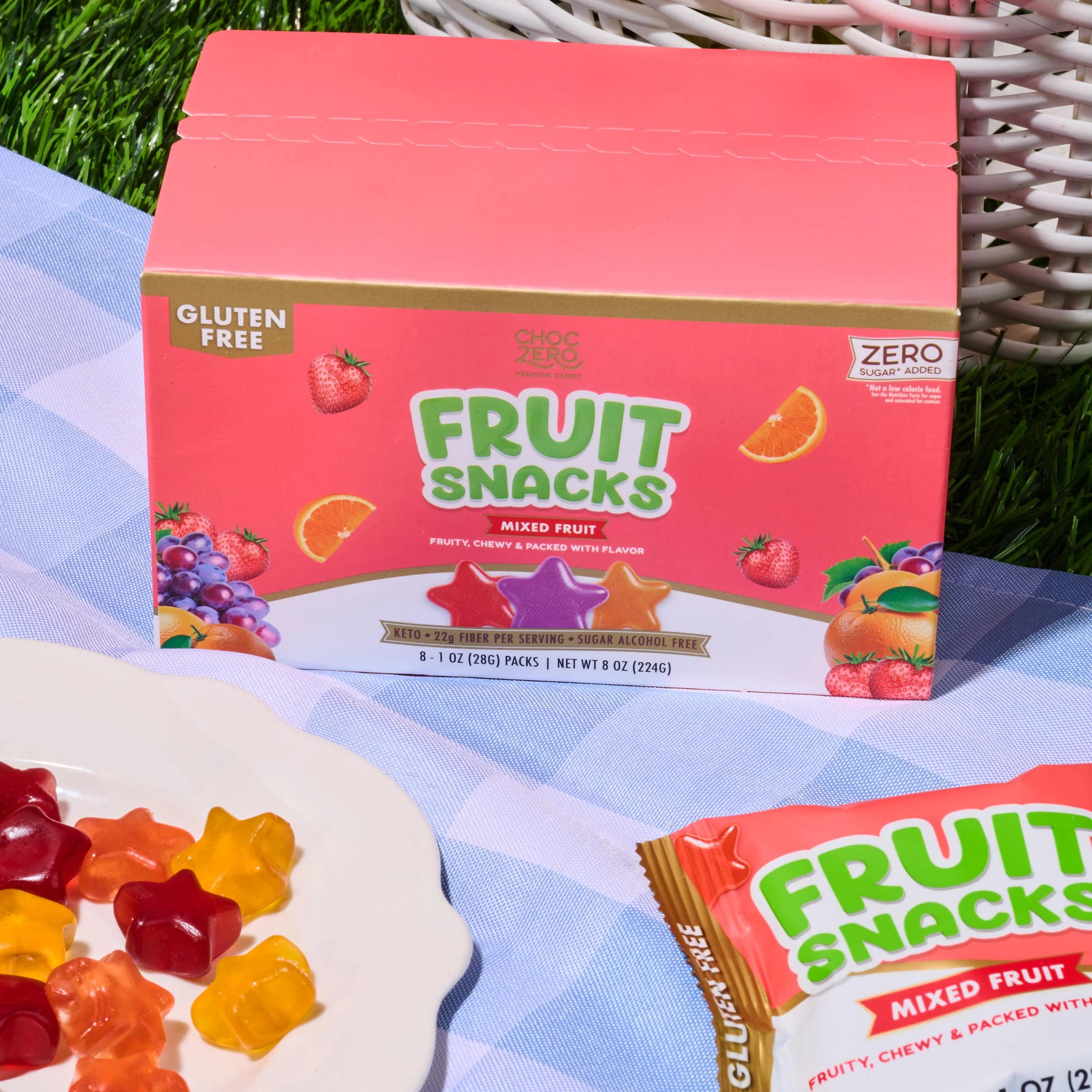 ChocZero Keto Fruit Snacks — Sugar Free Vegan Gummies (Box of 8 bags)