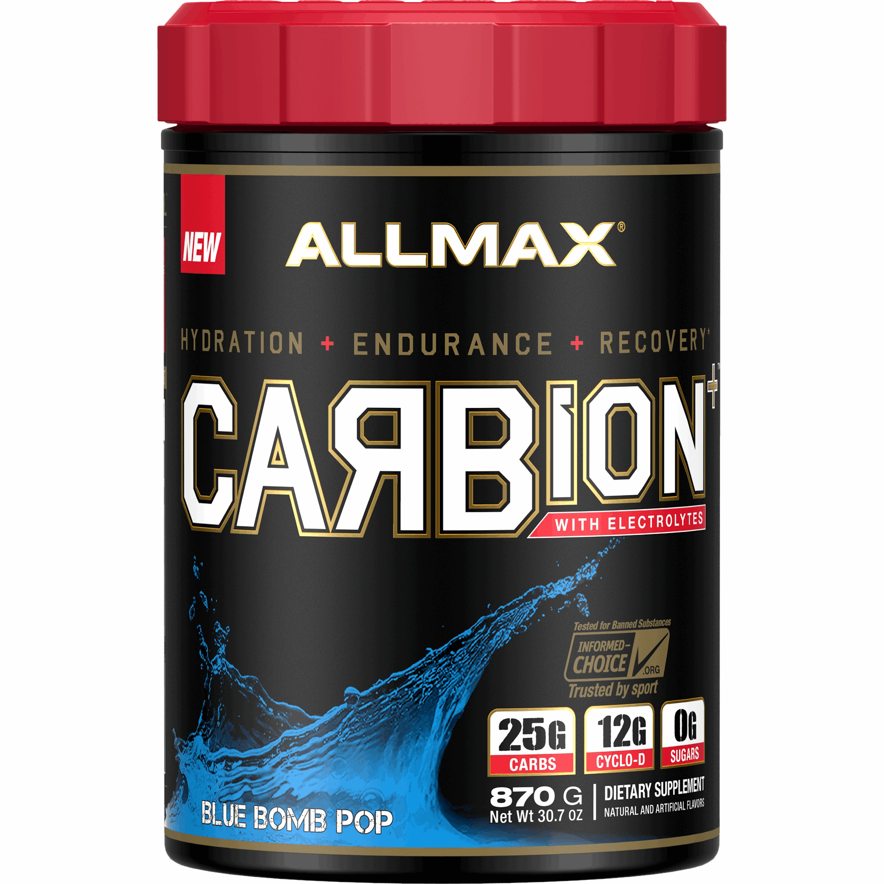 ALLMAX CARBION+Maximum Strength Electrolyte and Hydration Energy Drink (30 Servings) Carbohydrates Blue Bomb Pop Allmax Nutrition