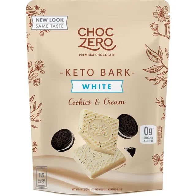 ChocZero White Chocolate Cookies And Cream Keto Bark Bag of 15 ChocZero Top Nutrition Canada