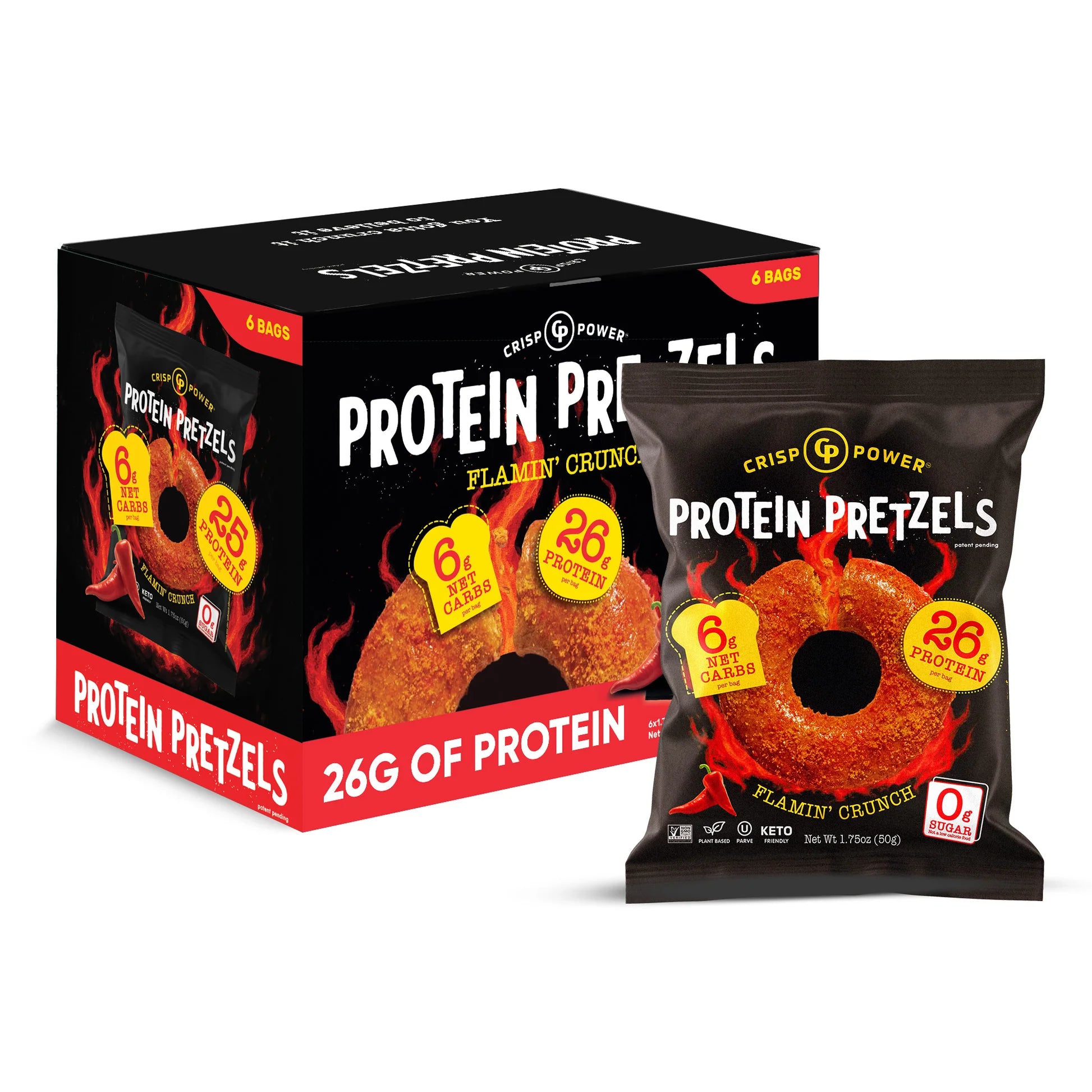 Crisp Power High Protein Keto Vegan Pretzels (BOX of 6) - Crisp Power - Top Nutrition and Fitness Canada