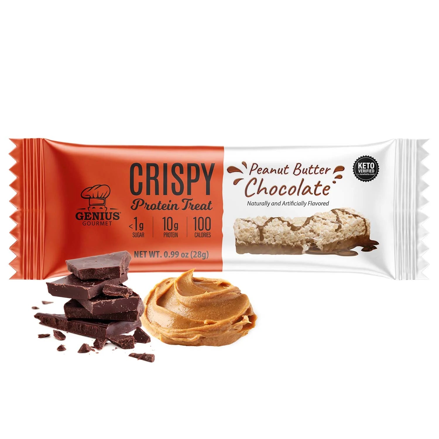 Genius Gourmet Crispy Protein Treat (1 bar) Protein Snacks Chocolate Peanut Butter Genius Gourmet genius-gourmet-crispy-protein-treat-1bar