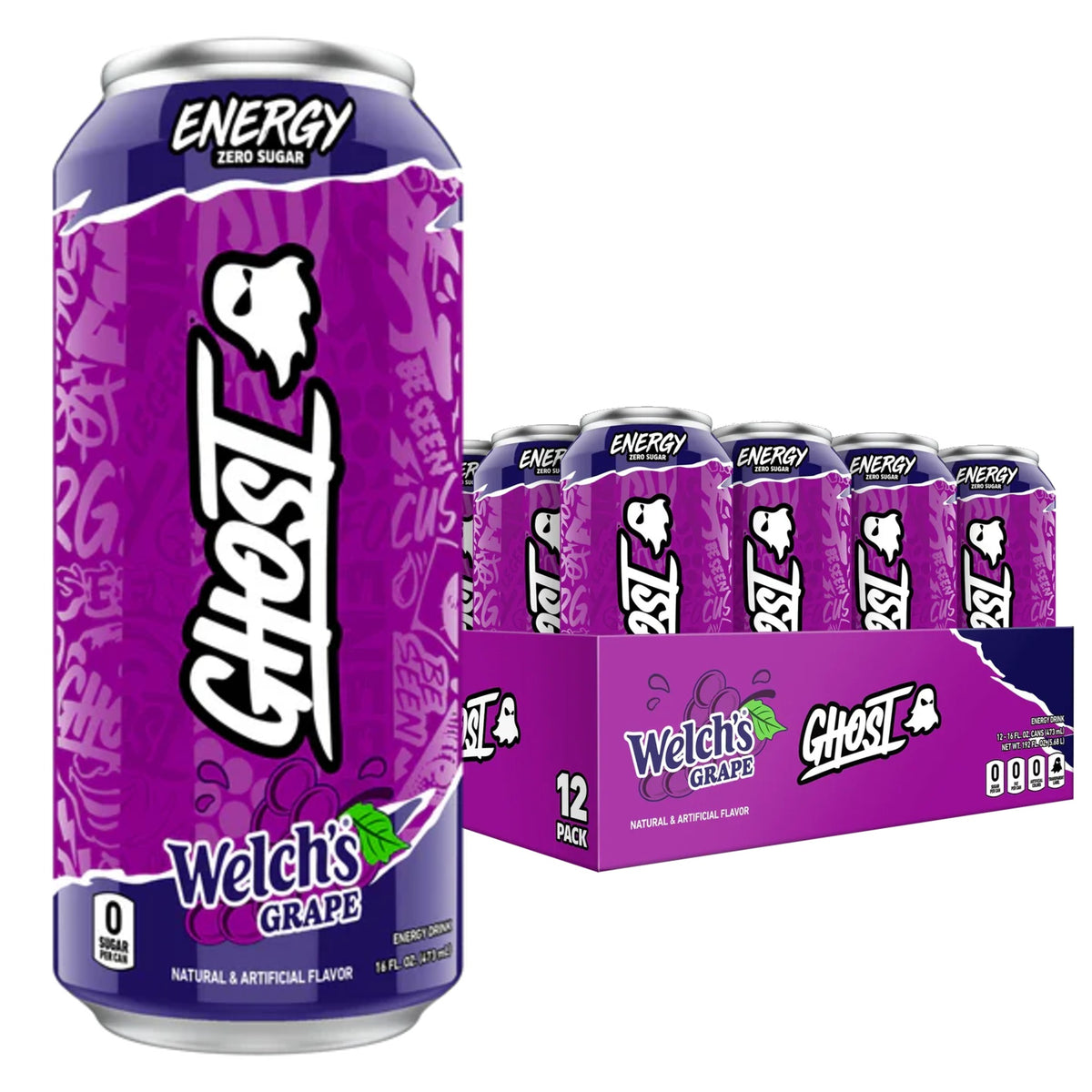 GHOST Energy Canada case of 12 — Welch's Grape can with 12-pack tray