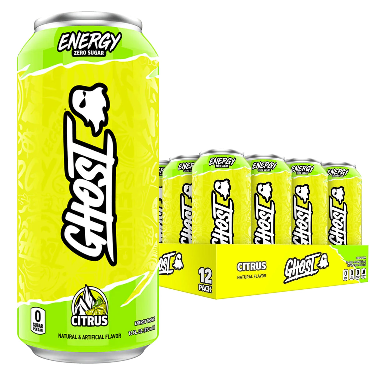 GHOST Energy USA case of 12 — Citrus can with 12-pack tray