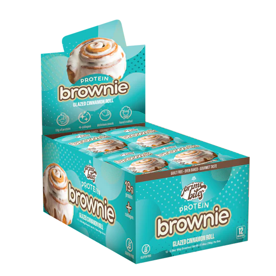 AP Prime Bites Protein Brownie (1 box of 12) Protein Snacks Glazed Cinnamon Roll Alpha Prime
