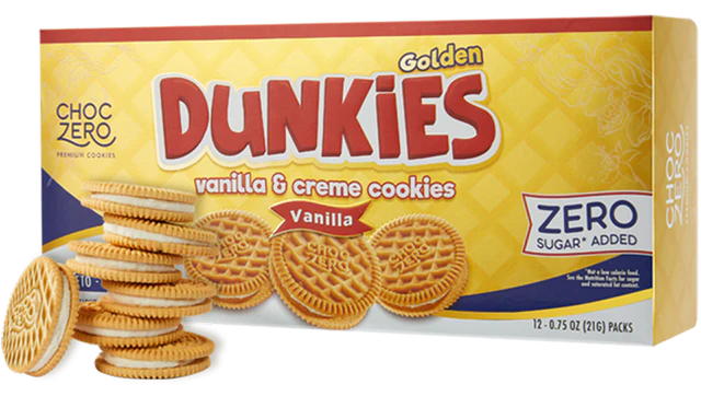 ChocZero Dunkies Keto Gluten Free GOLDEN Sandwich Cookies (Box of 24) - Vanilla