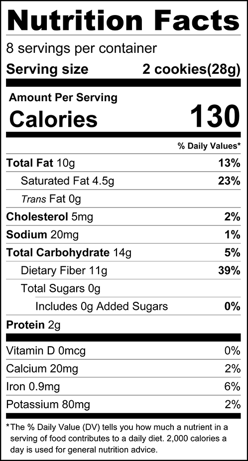 ChocZero Dark Chocolate Jolies Keto Cookies Nutrition Facts panel