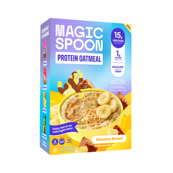 Magic Spoon Protein Oatmeal Banana Bread box front — 15g protein, 1g sugar, gluten-free oats
