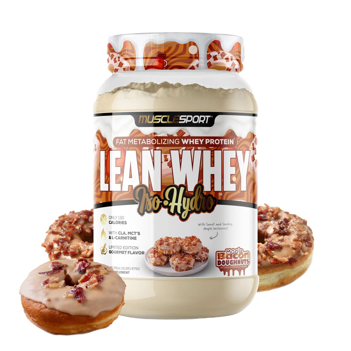 Poudre de protéine MuscleSport Lean Whey Canadian Maple Doughnuts — isolat de lactosérum, 2lb