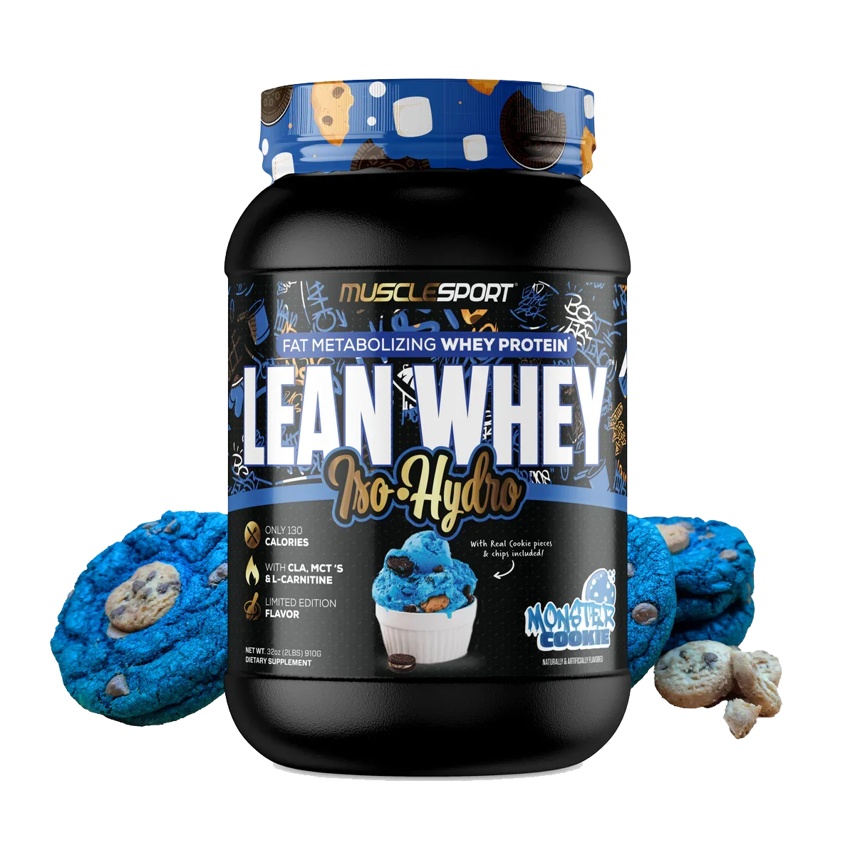 MuscleSport Lean Whey Monster Cookie, 25g protein whey isolate 2lb tub