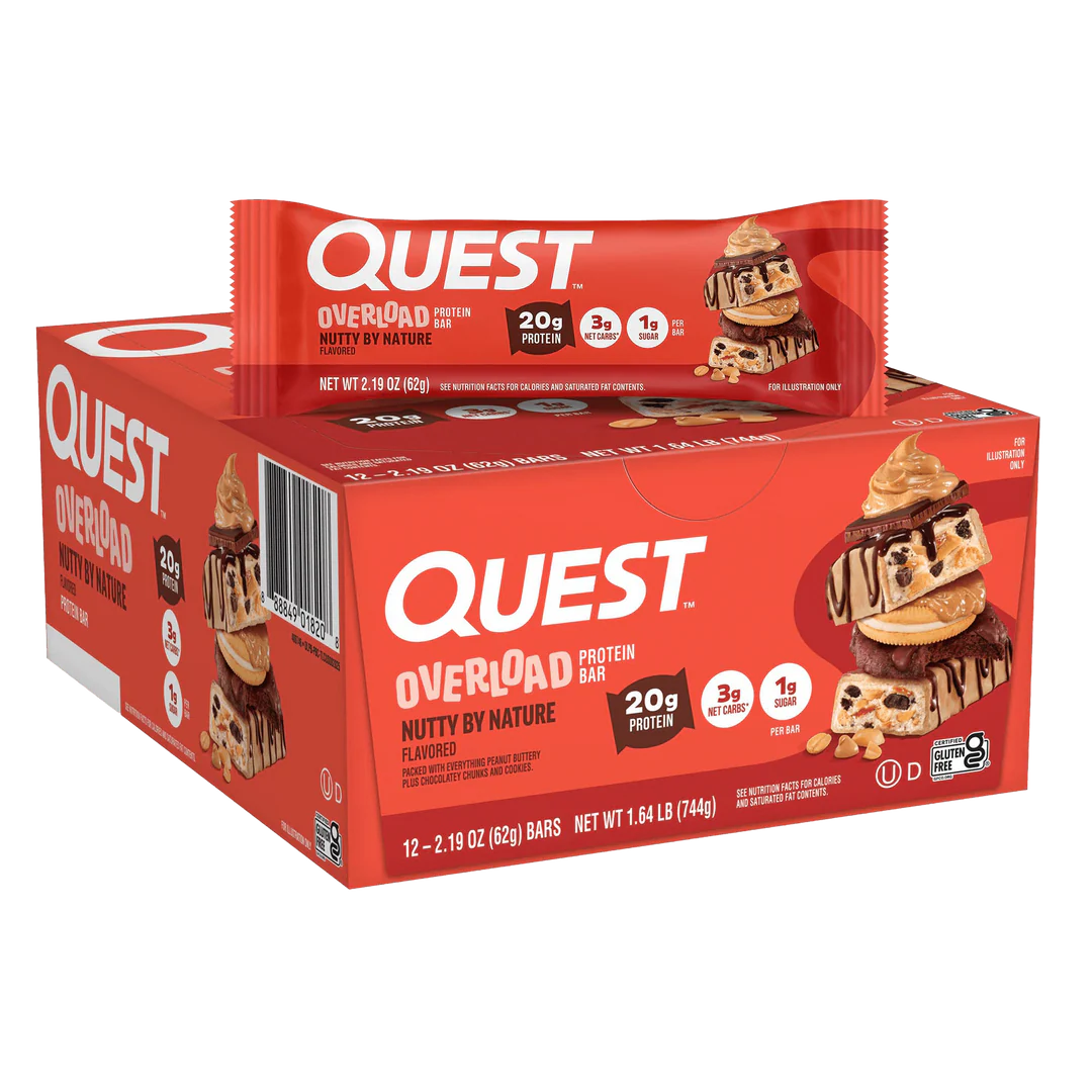 Quest Nutrition Overload Protein Bar (1 BOX of 12) — Nutty By Nature front