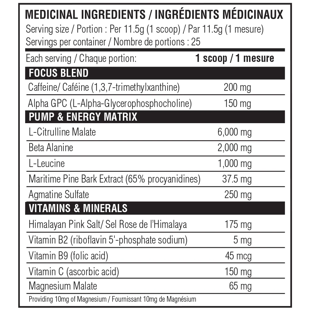 Believe Supplements Pre Fuel PRE WORKOUT Supplement Facts label