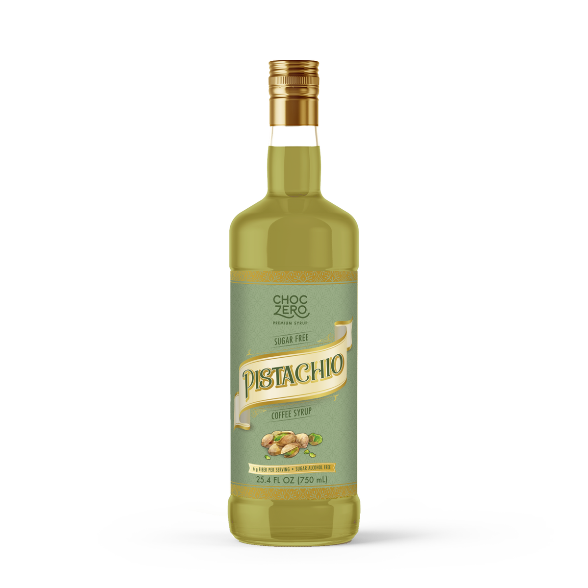 ChocZero Pistachio sugar-free flavoring syrup, keto 25.4 fl oz glass bottle with no sugar alcohols