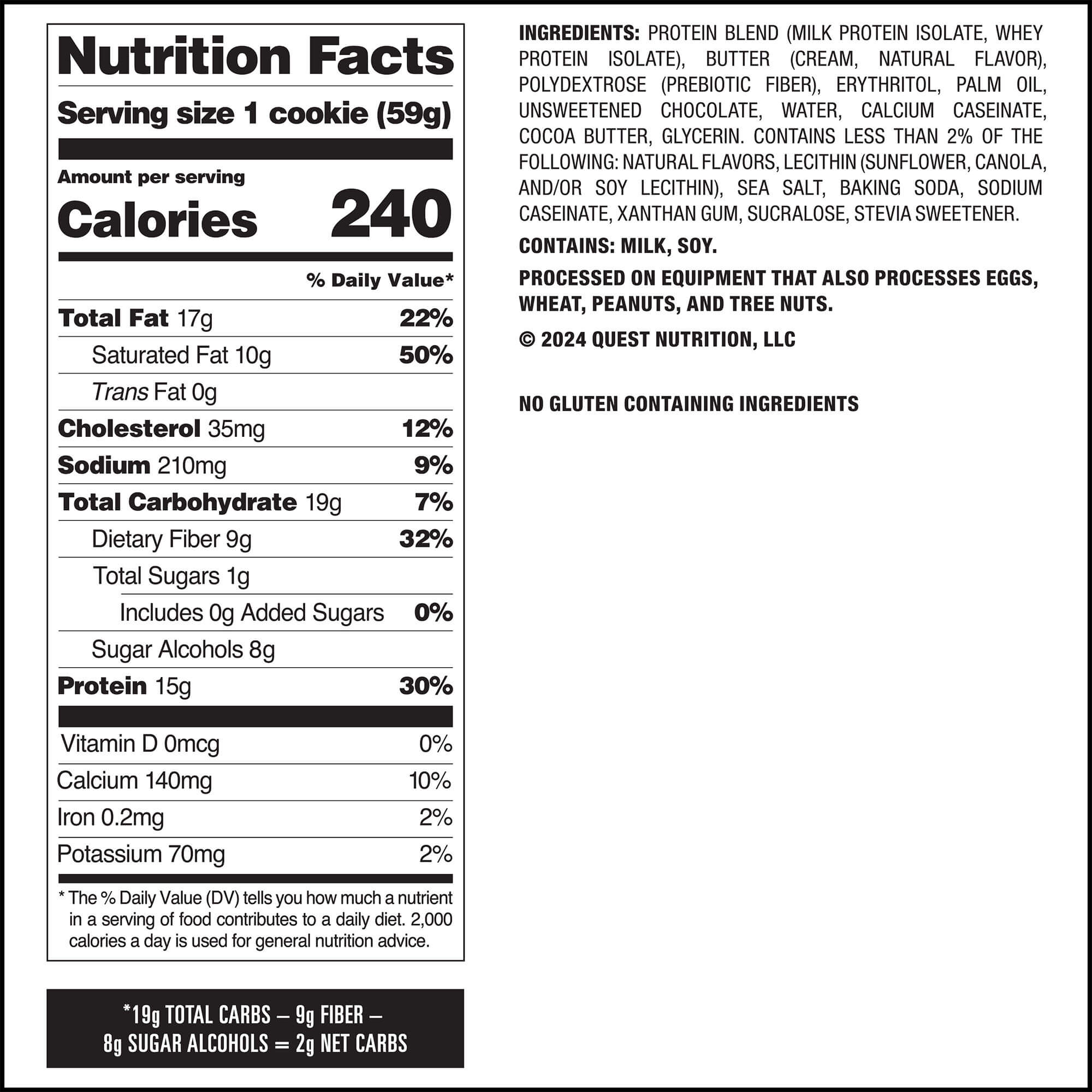 Quest Frosted Cookies Nutrition Facts label