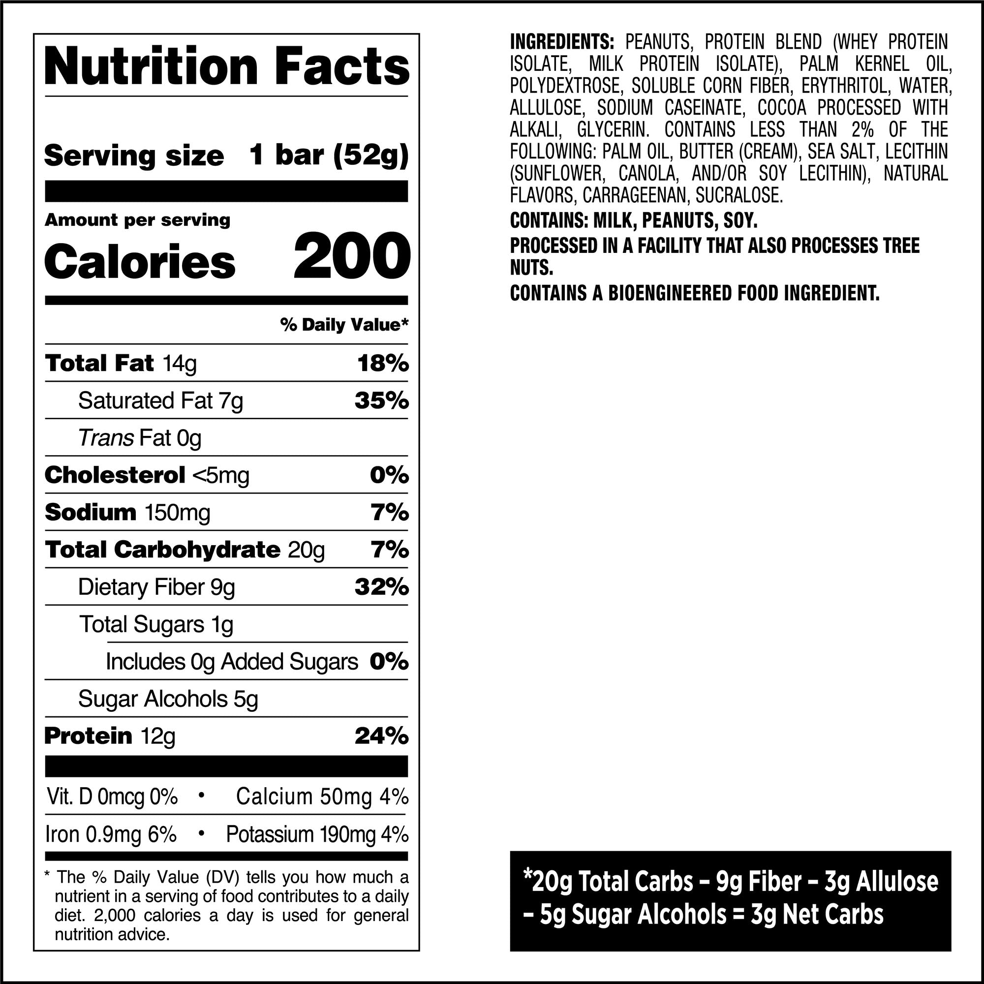 Quest Candy Bar Nutrition Facts label