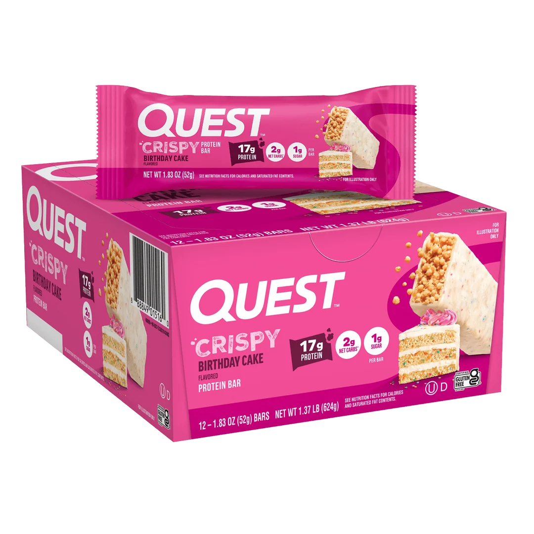 Quest Nutrition Hero Crispy Protein Bar, Birthday Cake flavour, crispy candy-style high-protein bar
