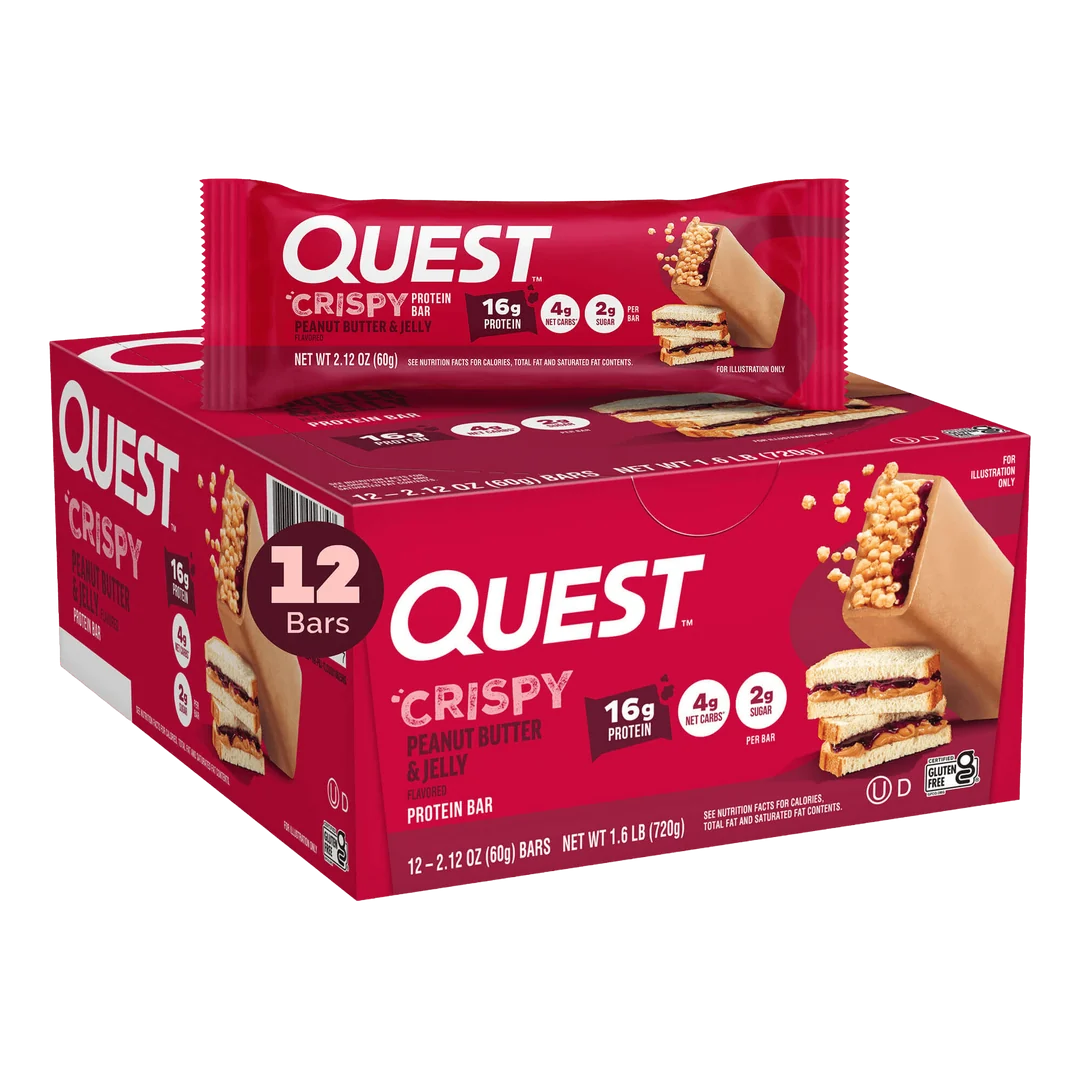 Quest Nutrition Hero Crispy Protein Bar, Peanut Butter & Jelly flavour, crispy candy-style high-protein bar