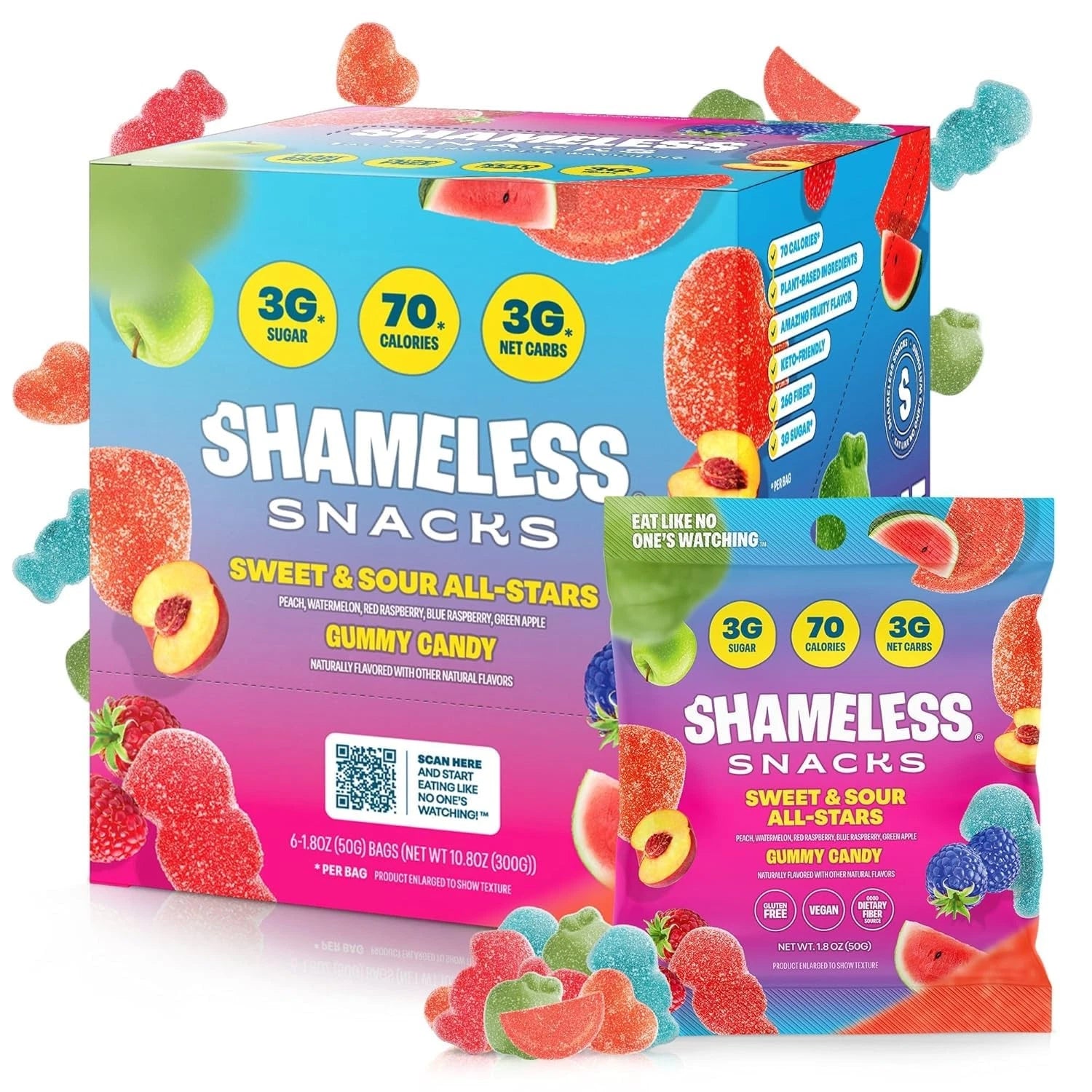 Bonbons gélifiés végétaliens à faible teneur en sucre Shameless Snacks (1 sac)