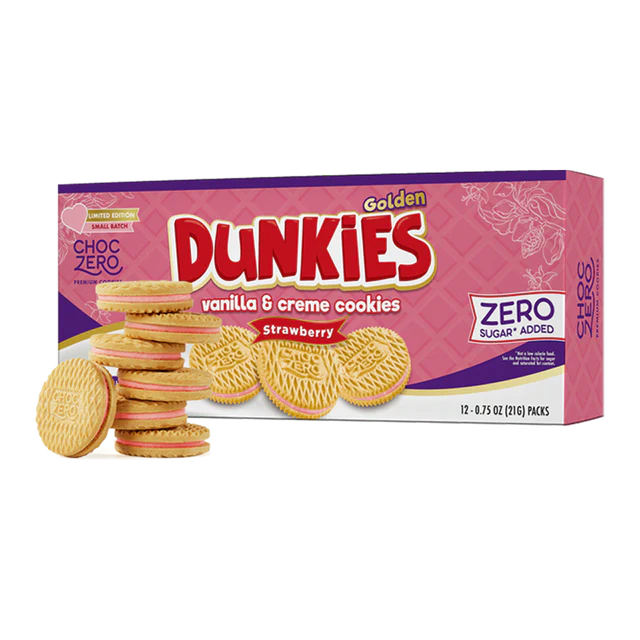 ChocZero DUNKIES Golden Strawberry Sandwich Cookies (12 cookies)